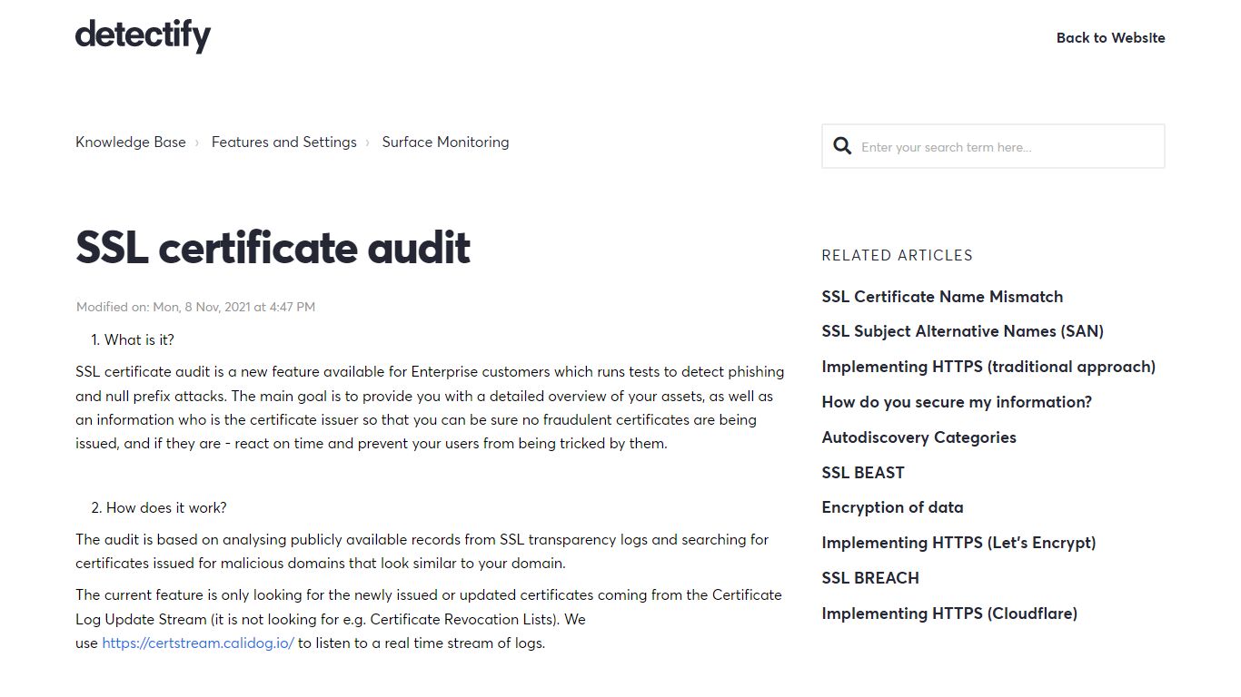SSL certificate audit : Knowledge Base