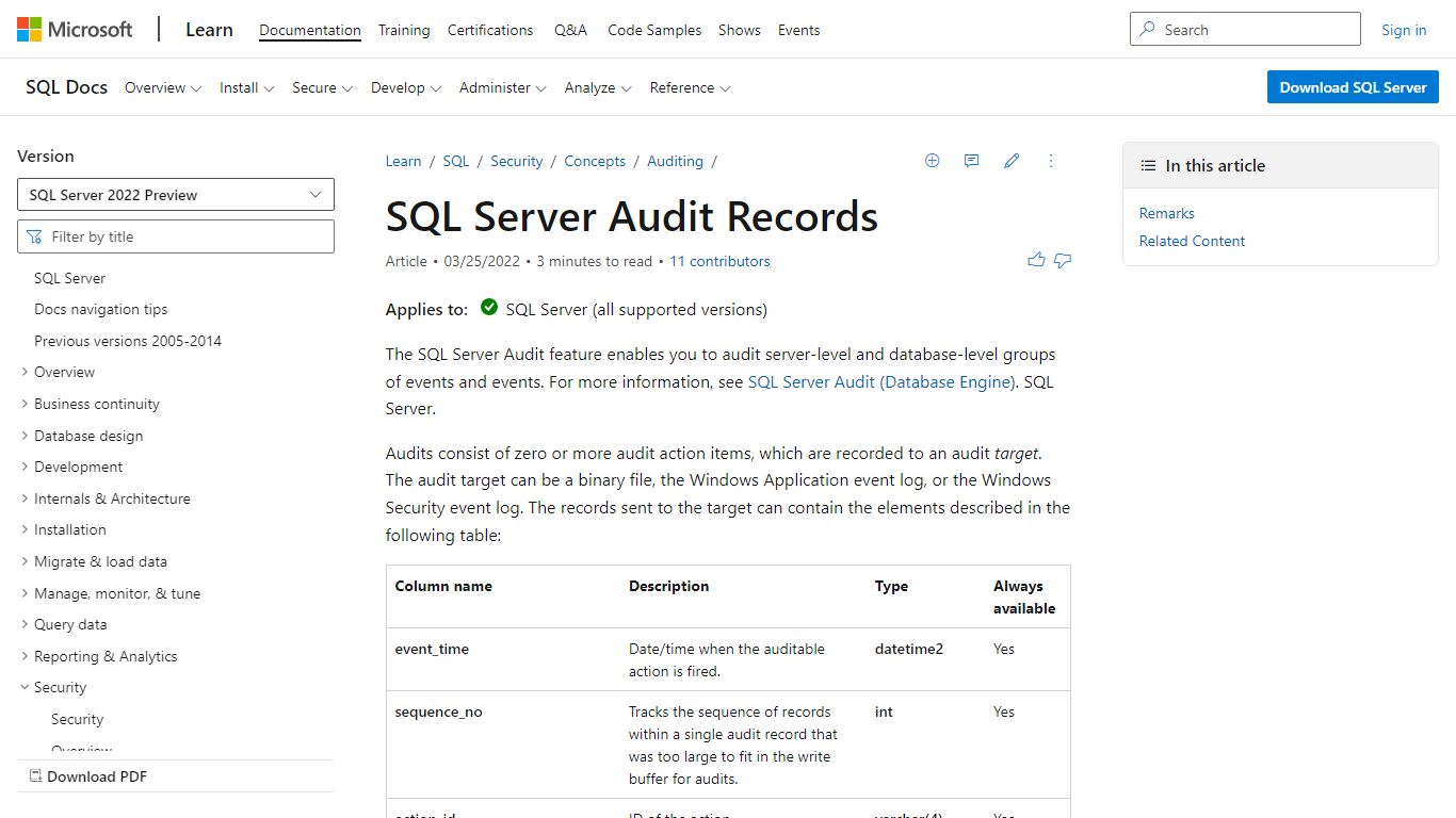 SQL Server Audit Records - SQL Server | Microsoft Docs