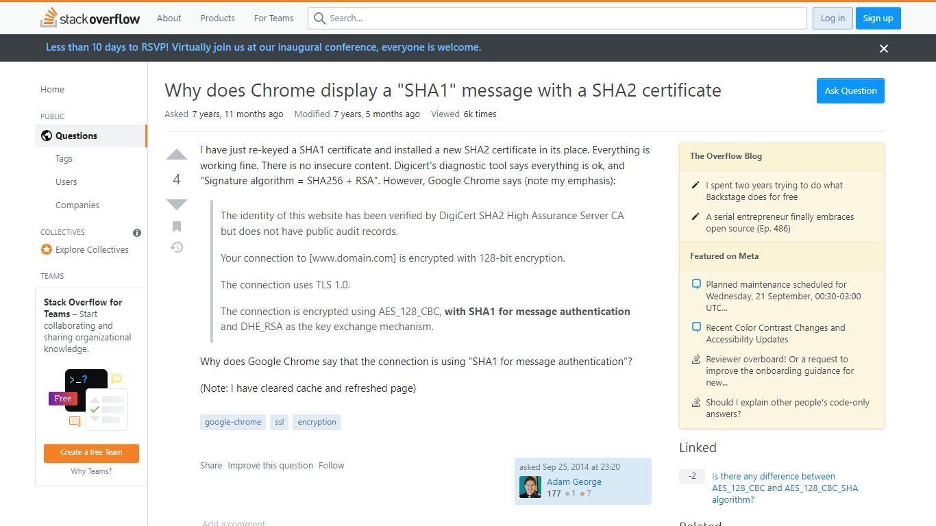 ssl - Why does Chrome display a "SHA1" message with a SHA2 certificate ...